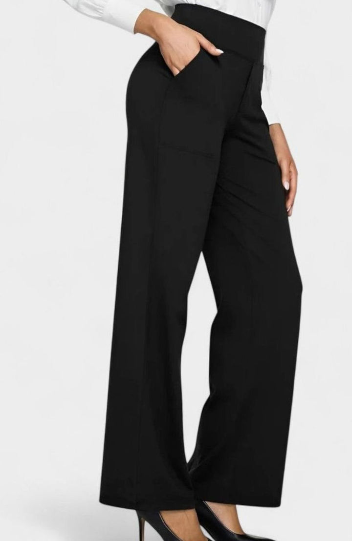 Women's High-Waist Wide-Leg Pull-On Trousers Deep Side Pockets