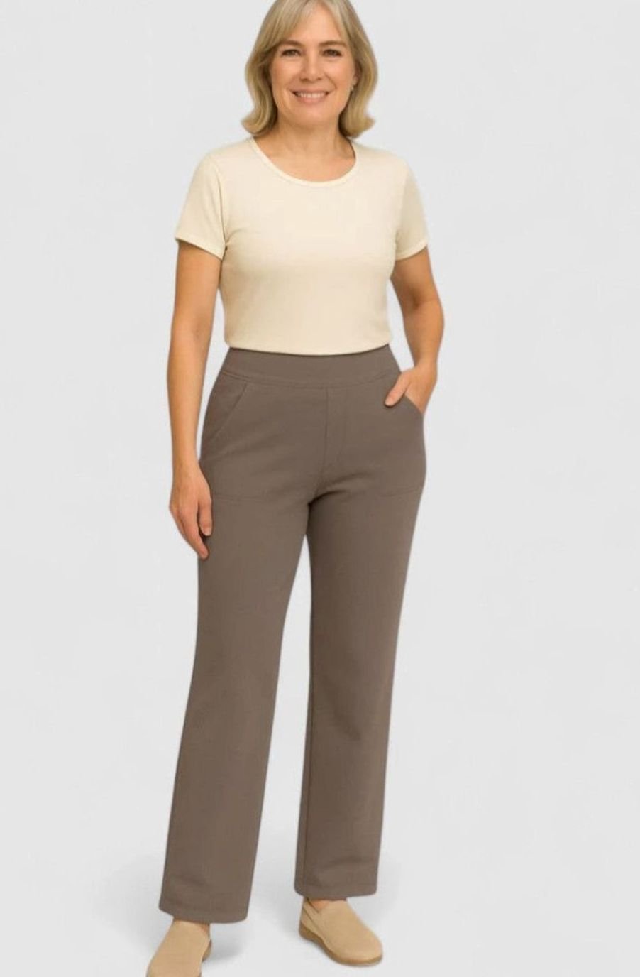 Women's High-Waist Wide-Leg Pull-On Trousers Deep Side Pockets