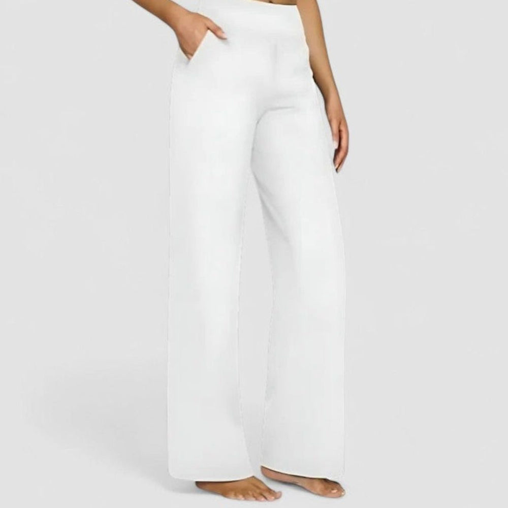 Women's High-Waist Wide-Leg Pull-On Trousers Deep Side Pockets - White
