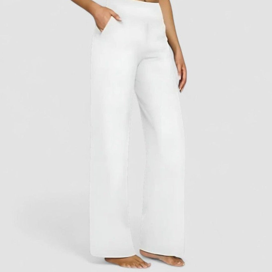 Women's High-Waist Wide-Leg Pull-On Trousers Deep Side Pockets - White