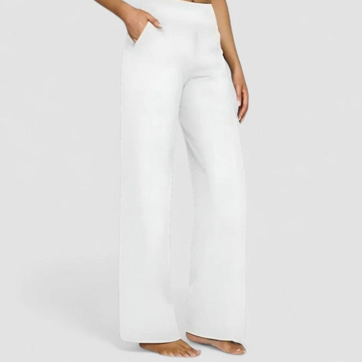 Women's High-Waist Wide-Leg Pull-On Trousers Deep Side Pockets - White