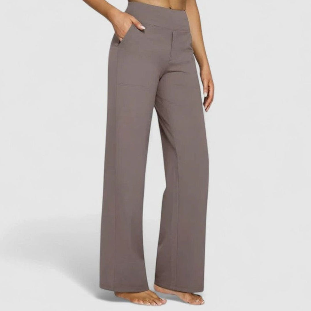 Women's High-Waist Wide-Leg Pull-On Trousers Deep Side Pockets - Taupe