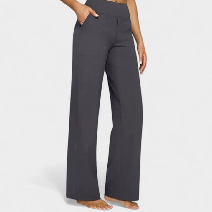 Women's High-Waist Wide-Leg Pull-On Trousers Deep Side Pockets - Grey