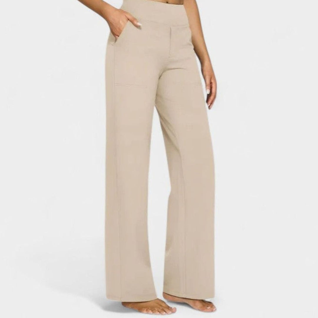 Women's High-Waist Wide-Leg Pull-On Trousers Deep Side Pockets - Cream