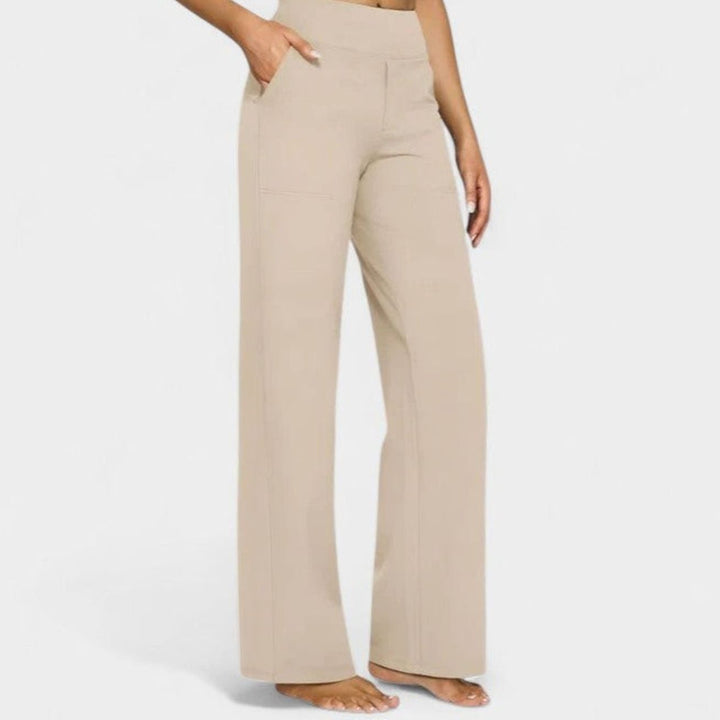 Women's High-Waist Wide-Leg Pull-On Trousers Deep Side Pockets - Cream