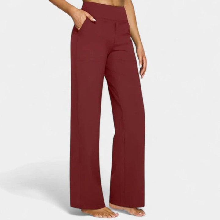 Women's High-Waist Wide-Leg Pull-On Trousers Deep Side Pockets - Red