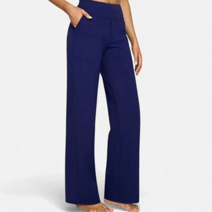 Women's High-Waist Wide-Leg Pull-On Trousers Deep Side Pockets - Blue