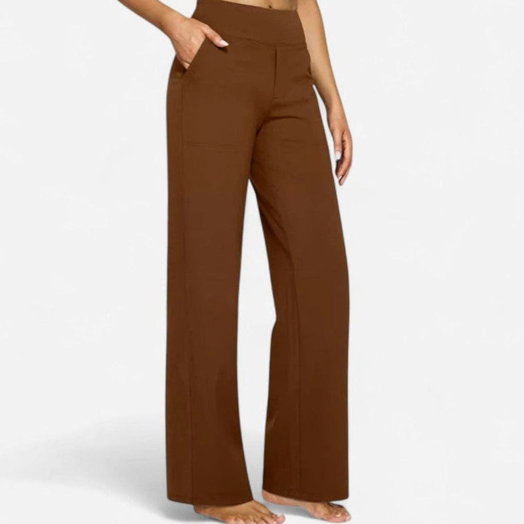 Women's High-Waist Wide-Leg Pull-On Trousers Deep Side Pockets - Brown