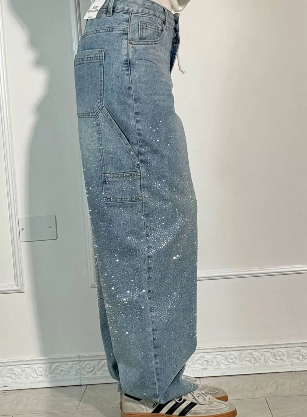 Women's High-Waist Wide-Leg Rhinestone Embellished Jeans