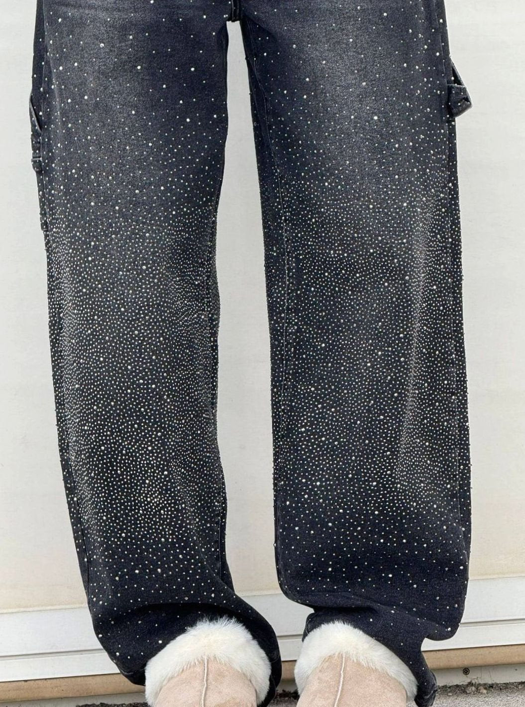 Women's High-Waist Wide-Leg Rhinestone Embellished Jeans