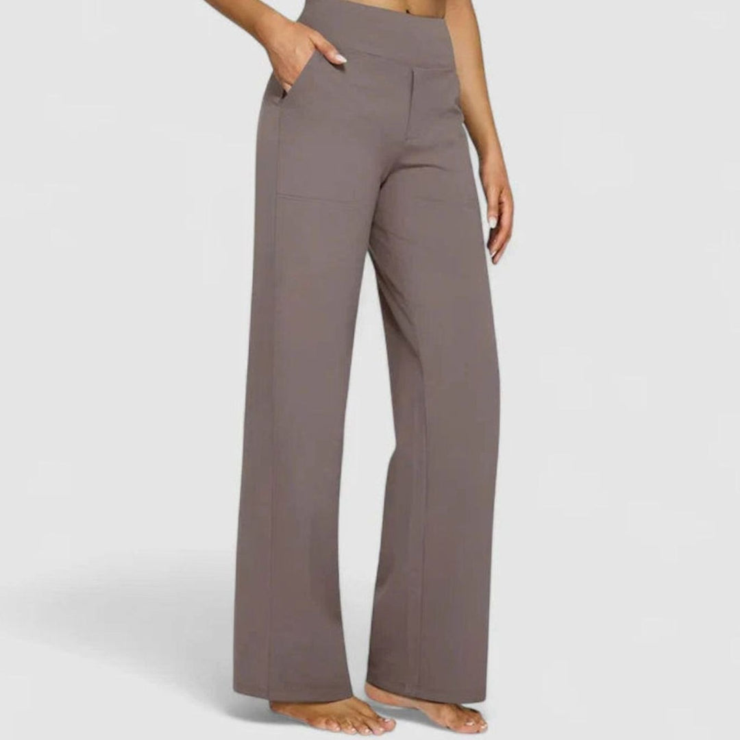 Women's High-Waist Wide-Leg Stretch Trousers Pockets - Taupe