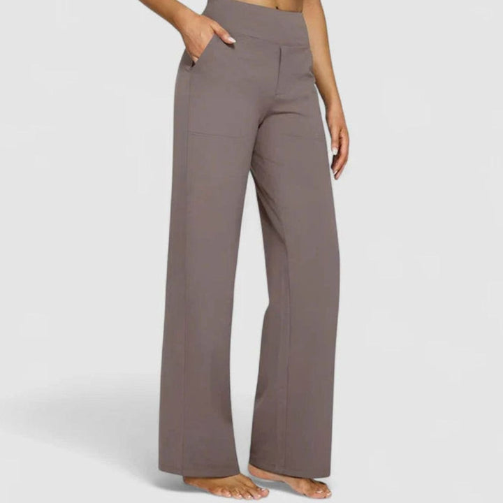 Women's High-Waist Wide-Leg Stretch Trousers Pockets - Taupe