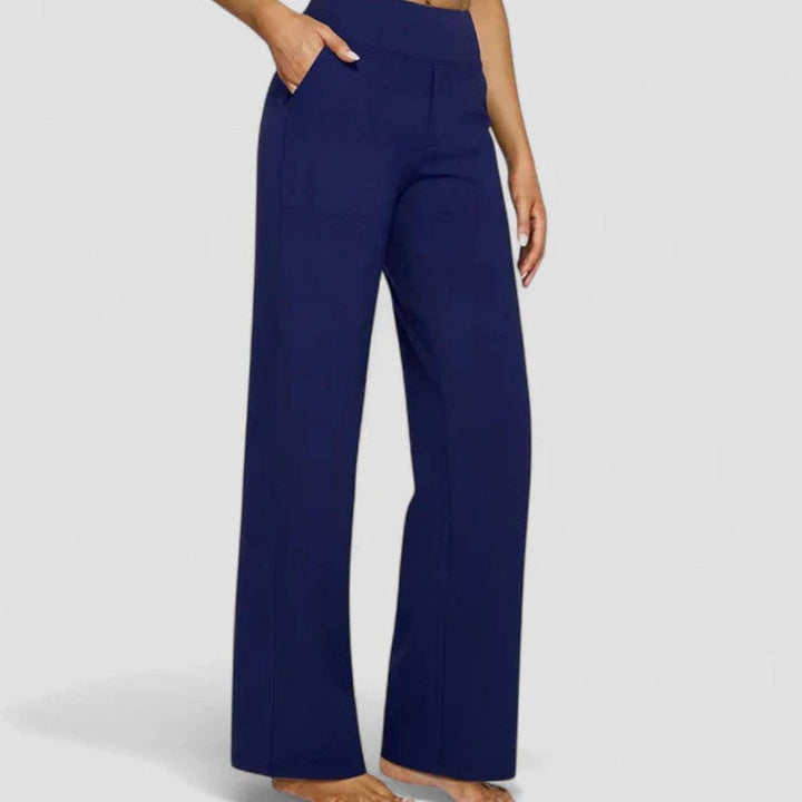 Women's High-Waist Wide-Leg Stretch Trousers Pockets - Blue