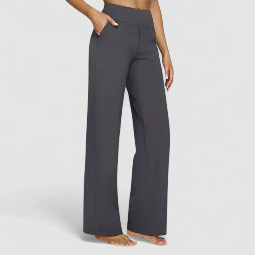 Women's High-Waist Wide-Leg Stretch Trousers Pockets - Grey