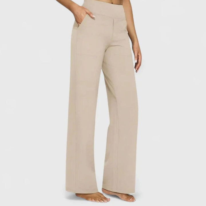 Women's High-Waist Wide-Leg Stretch Trousers Pockets - Cream