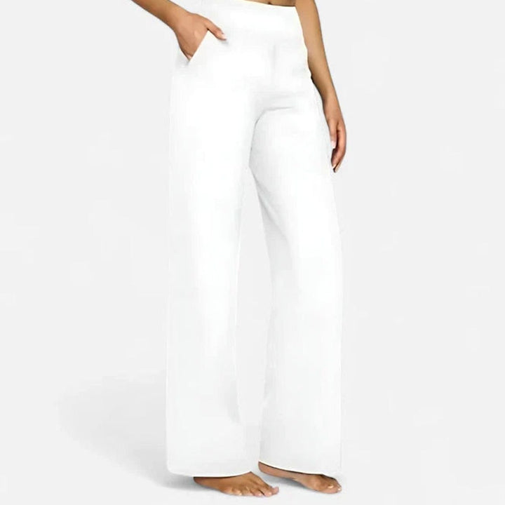Women's High-Waist Wide-Leg Stretch Trousers Pockets - White