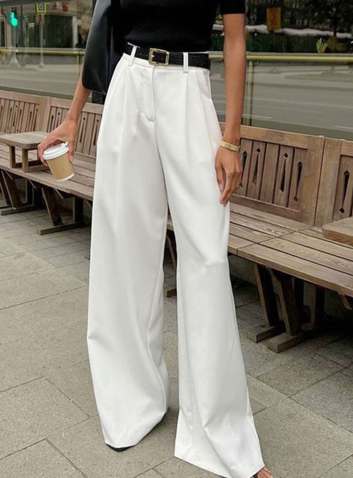 Women's High-Waist Wide-Leg Tailored Pleated Trousers - White