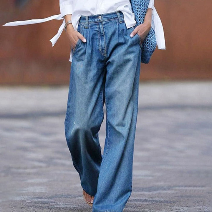 Women's High-Waist Wide-Leg Vintage Denim Jeans