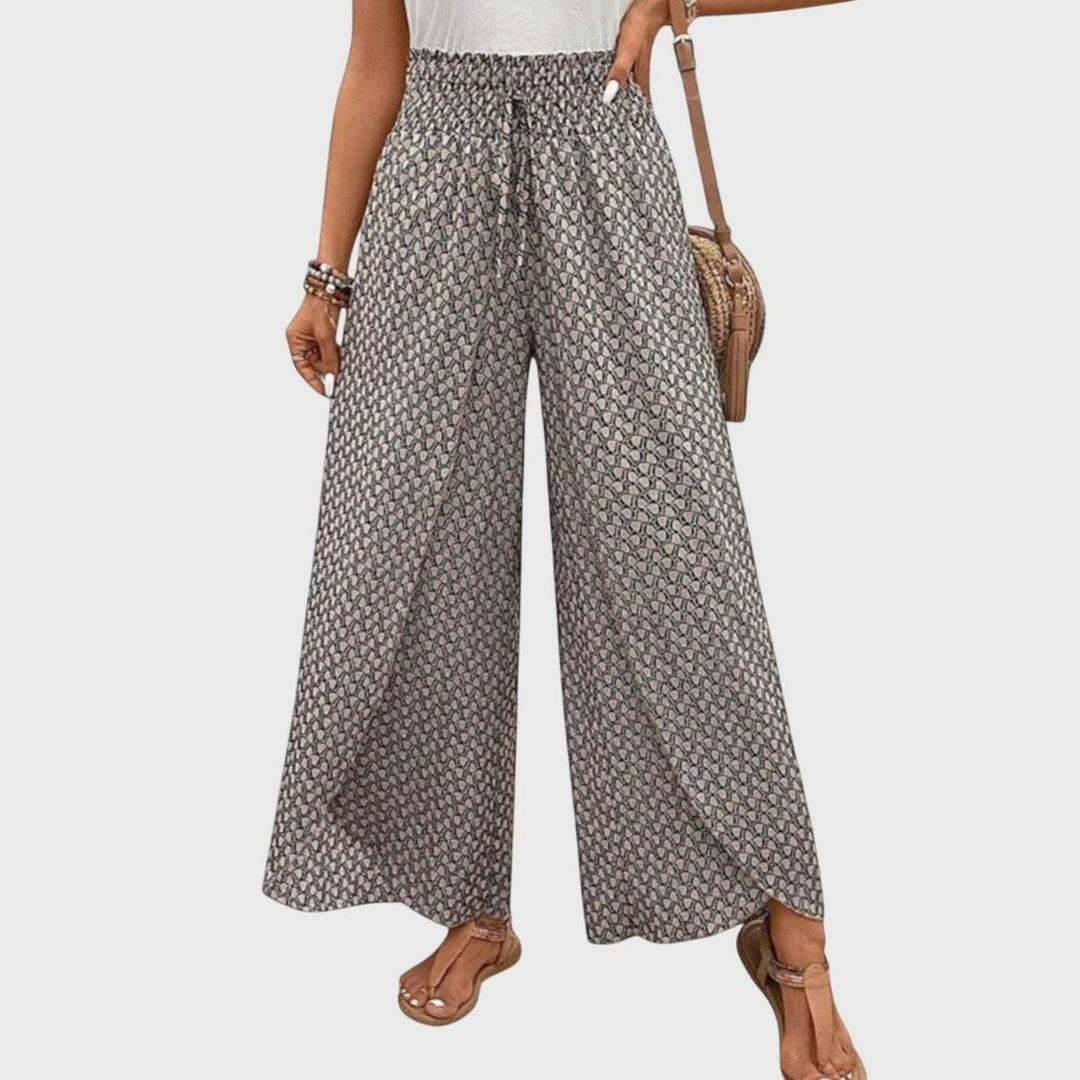 Women's High-Waisted Palazzo Printed Wide-Leg Trousers - Stone