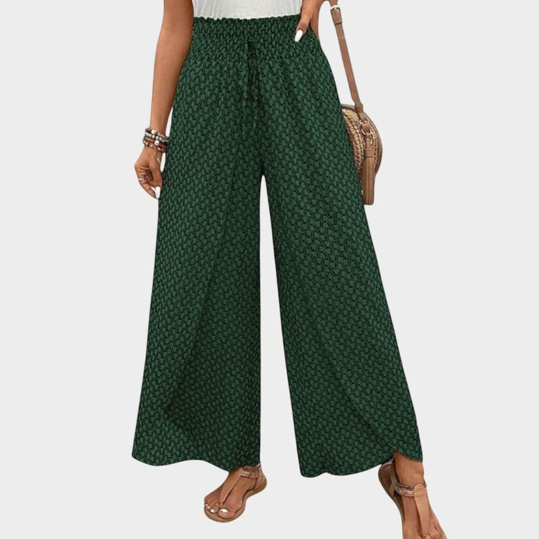 Women's High-Waisted Palazzo Printed Wide-Leg Trousers - Green