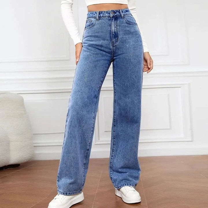 Women's High-Waisted Wide-Leg Denim Jeans Relaxed Fit - Blue
