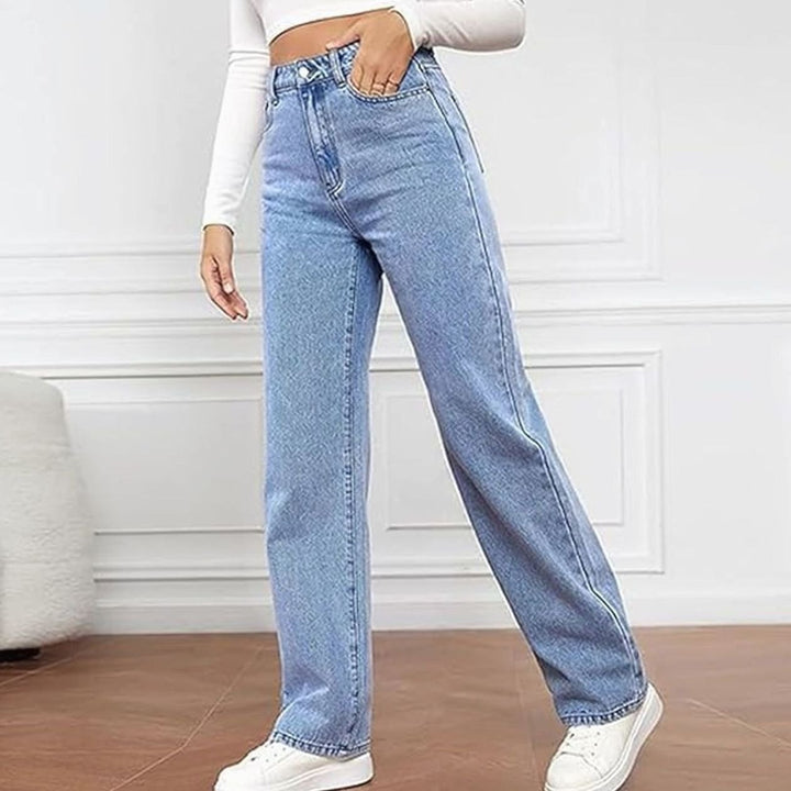 Women's High-Waisted Wide-Leg Denim Jeans Relaxed Fit - Light Blue