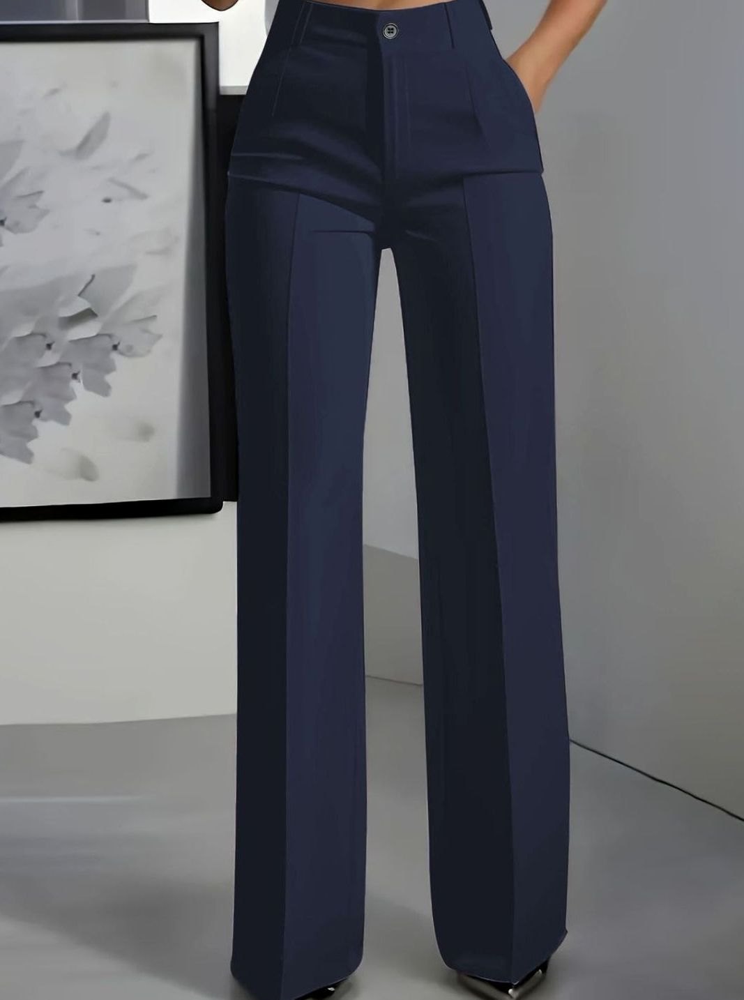 Women's High-Waisted Wide-Leg Front-Pleat Tailored Trousers - Dark Blue