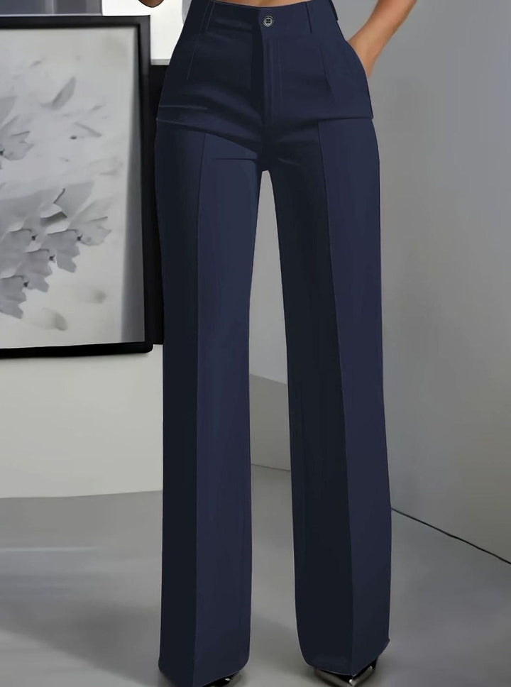 Women's High-Waisted Wide-Leg Front-Pleat Tailored Trousers - Dark Blue