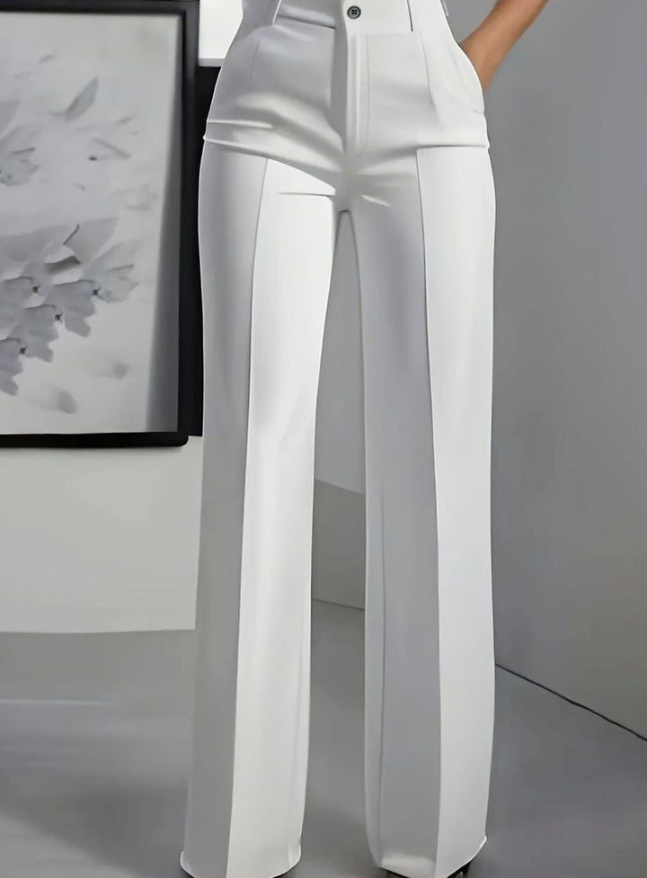 Women's High-Waisted Wide-Leg Front-Pleat Tailored Trousers - White