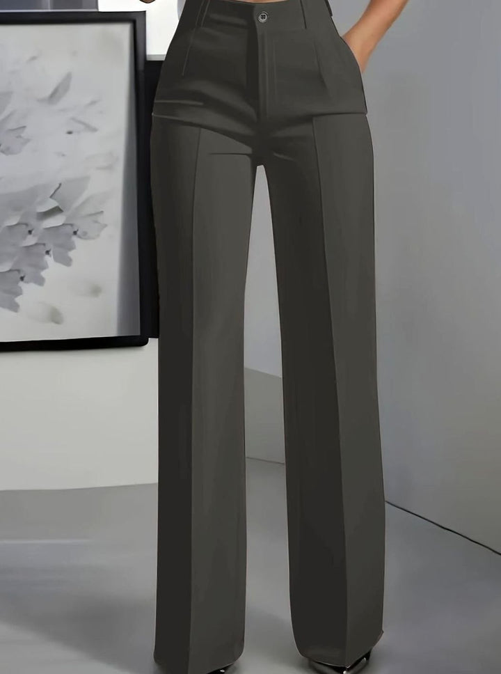 Women's High-Waisted Wide-Leg Front-Pleat Tailored Trousers - Dark Grey