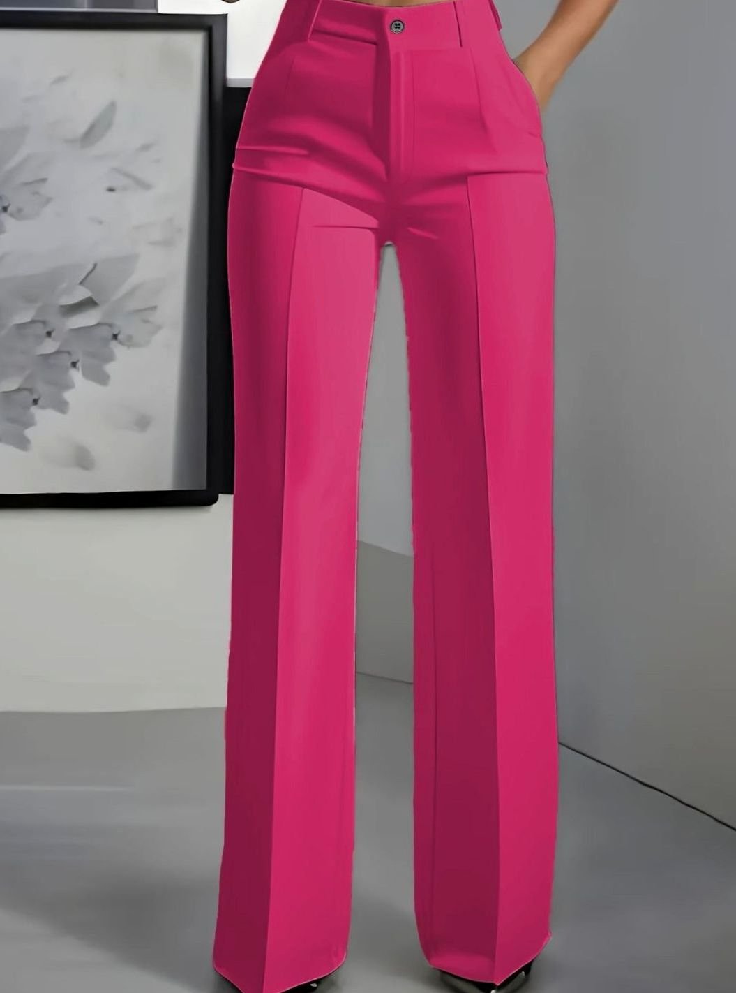 Women's High-Waisted Wide-Leg Front-Pleat Tailored Trousers - Pink