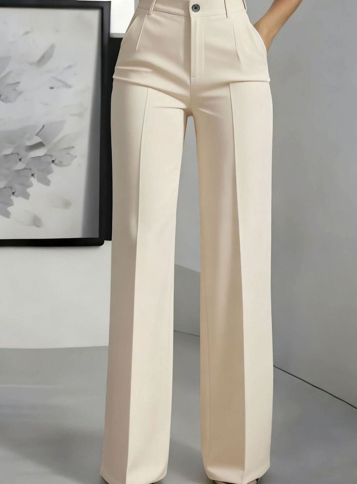 Women's High-Waisted Wide-Leg Front-Pleat Tailored Trousers - Apricot