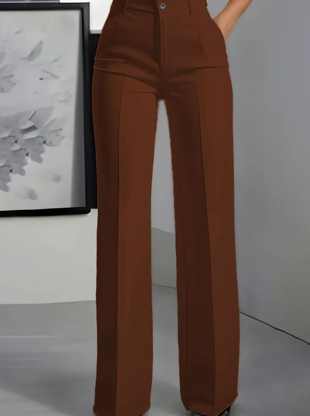 Women's High-Waisted Wide-Leg Front-Pleat Tailored Trousers - Brown