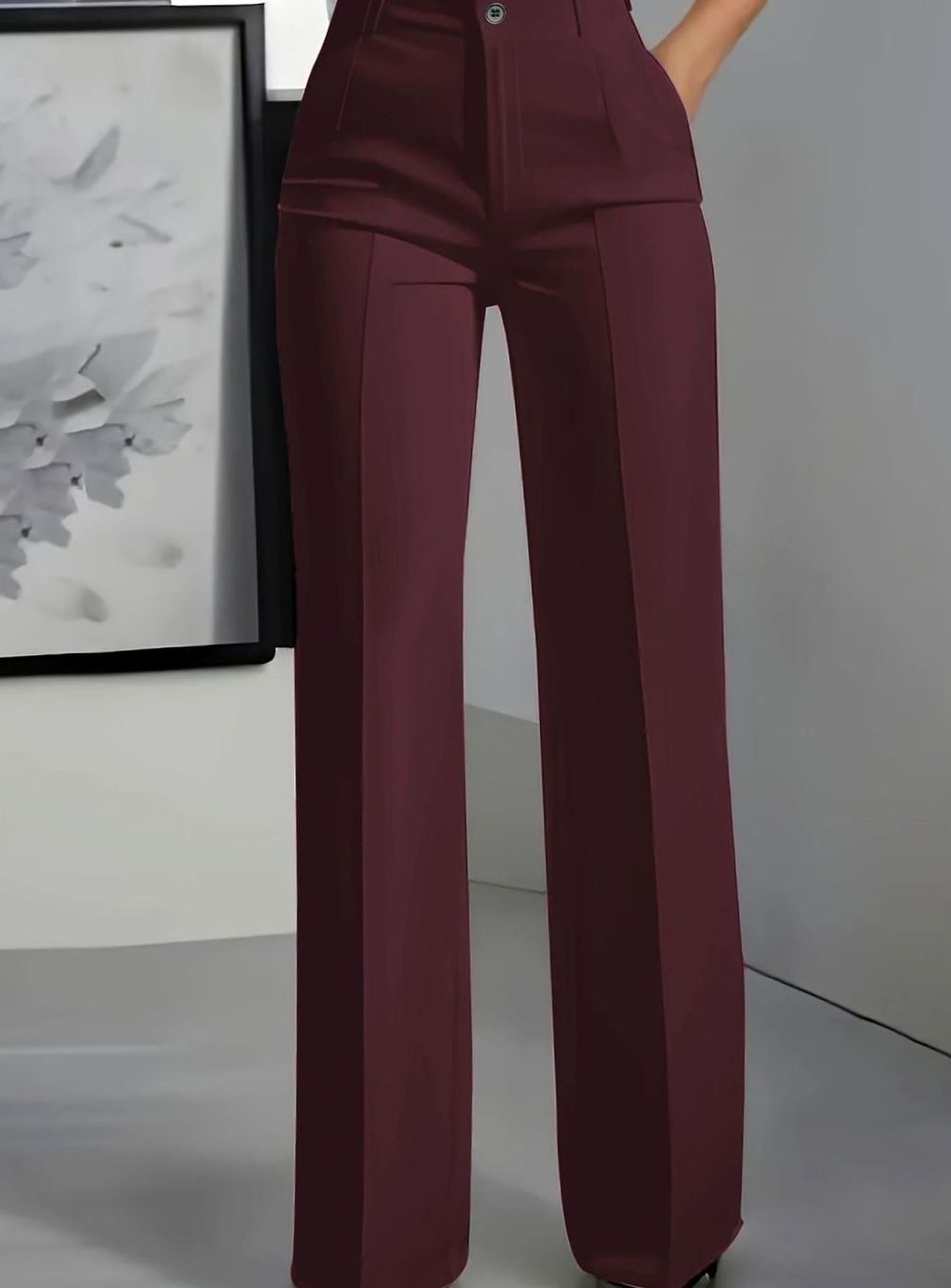 Women's High-Waisted Wide-Leg Front-Pleat Tailored Trousers - Red