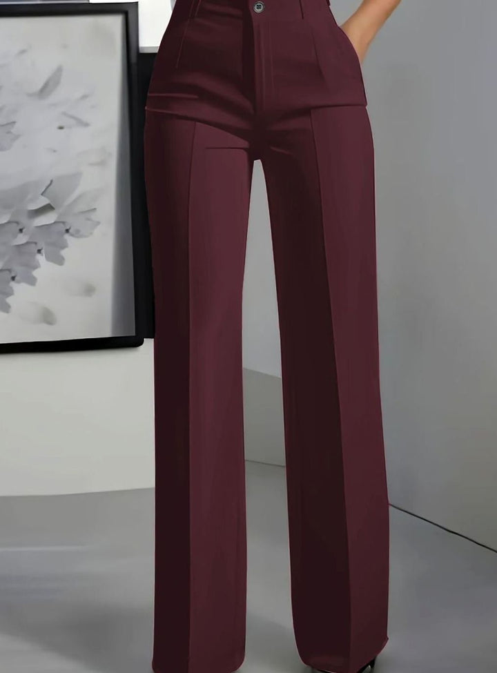 Women's High-Waisted Wide-Leg Front-Pleat Tailored Trousers - Red
