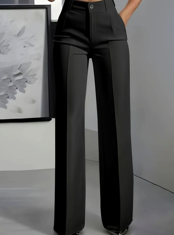 Women's High-Waisted Wide-Leg Front-Pleat Tailored Trousers - Black