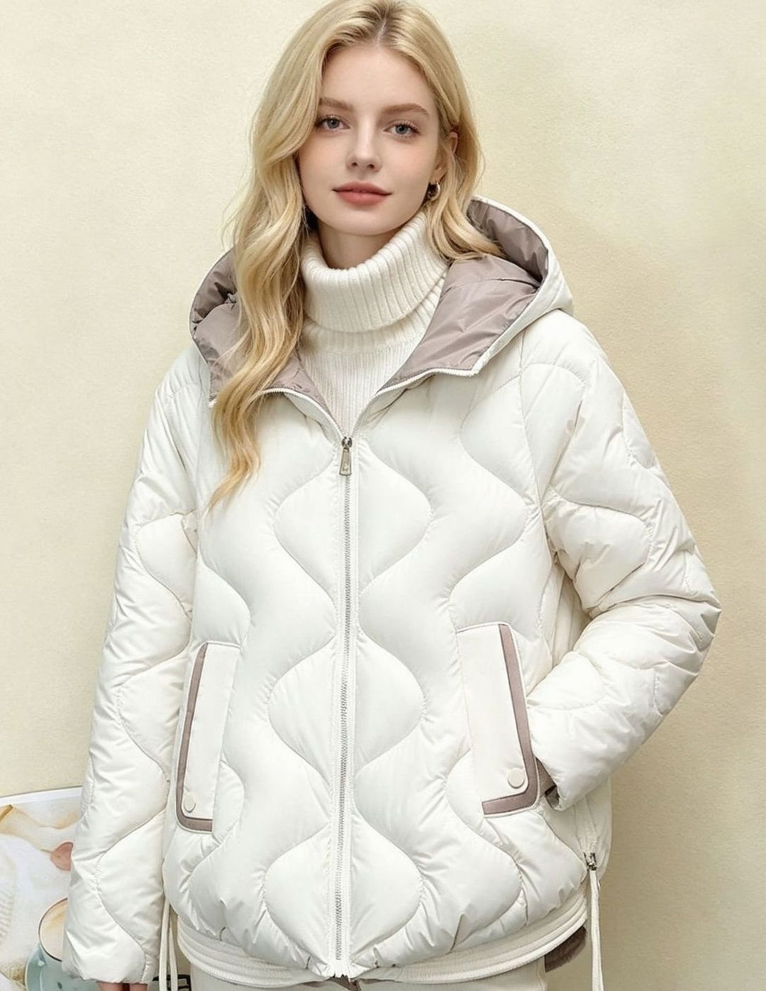 Women's Hooded Boxy Quilted Short Puffer Jacket - Off-White