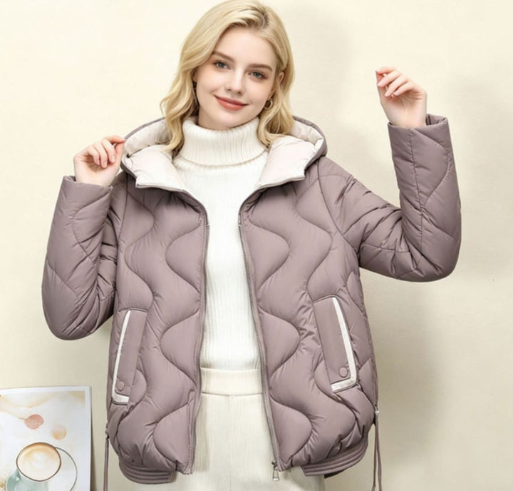 Women's Hooded Boxy Quilted Short Puffer Jacket - Champagne