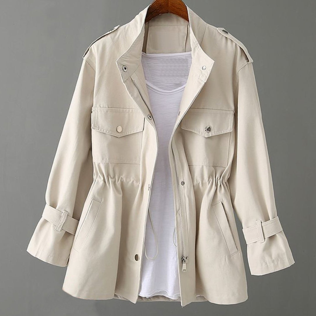 Women's Hooded Button-Front Longline Trench Coat, Black - Beige