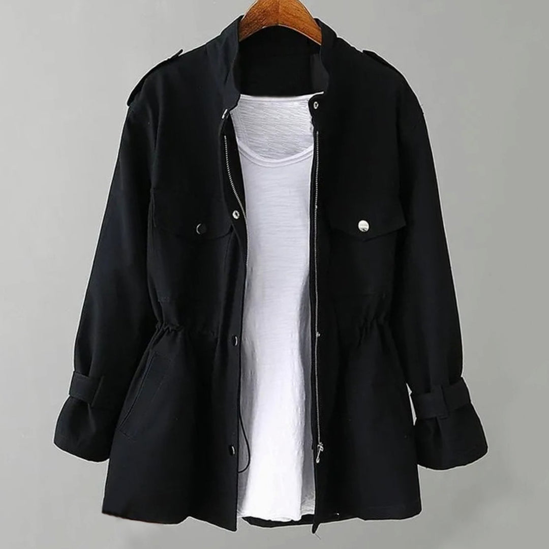 Women's Hooded Button-Front Longline Trench Coat, Black - Black