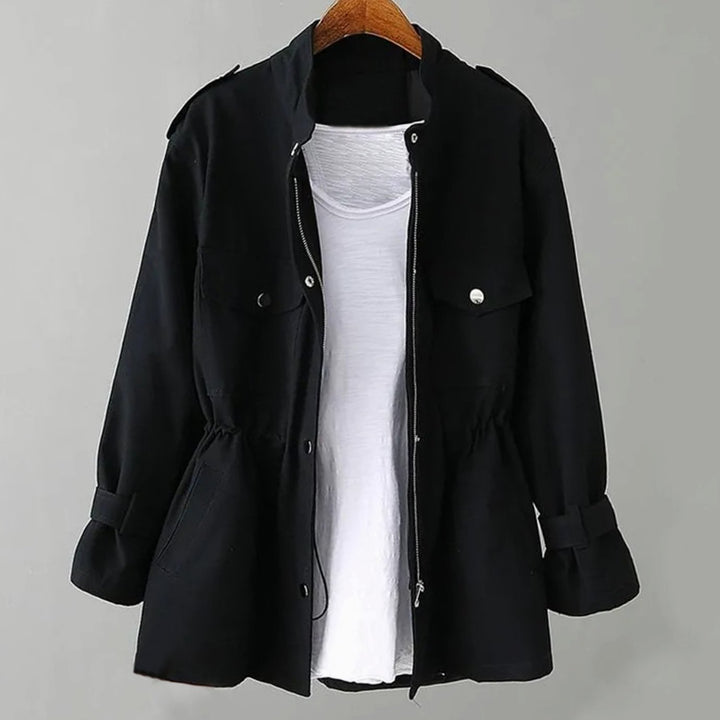 Women's Hooded Button-Front Longline Trench Coat, Black - Black