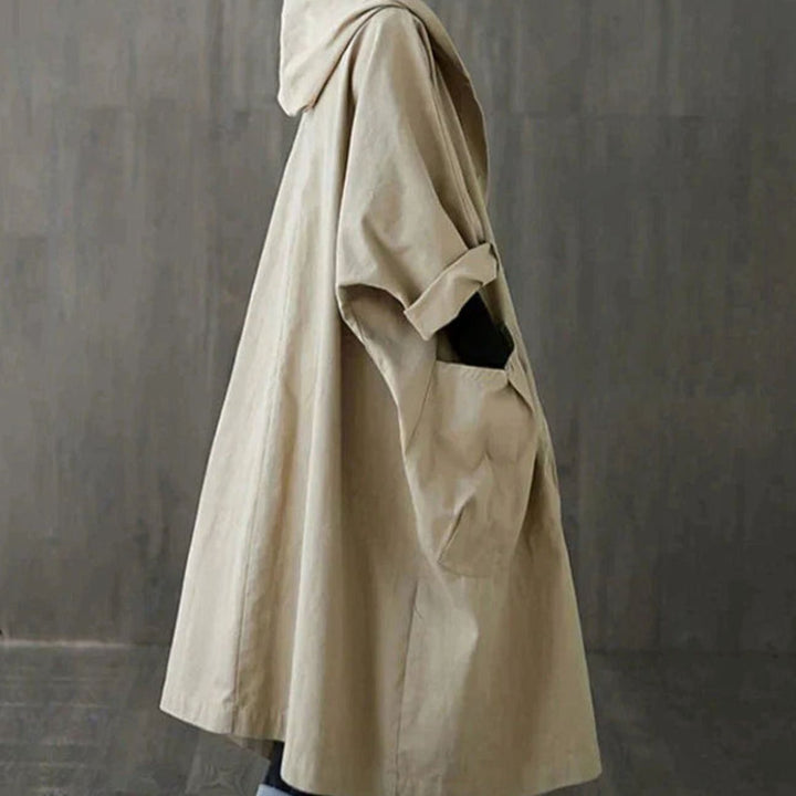Women's Hooded Button-Front Longline Trench Coat, Khaki