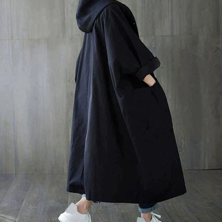 Women's Hooded Button-Front Longline Trench Coat, Khaki