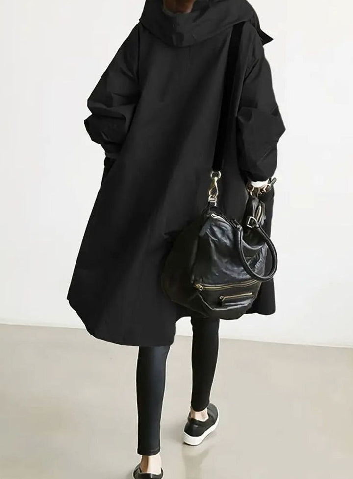 Women's Hooded Drawstring Oversized Trench Coat, Khaki