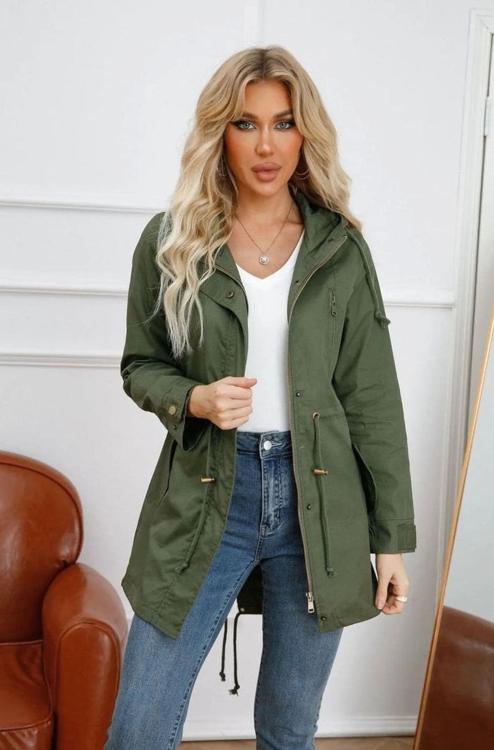 Women's Hooded Drawstring Utility Trench Coat
