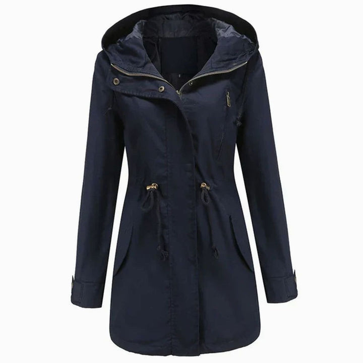 Women's Hooded Drawstring Utility Trench Coat - Navy Blue