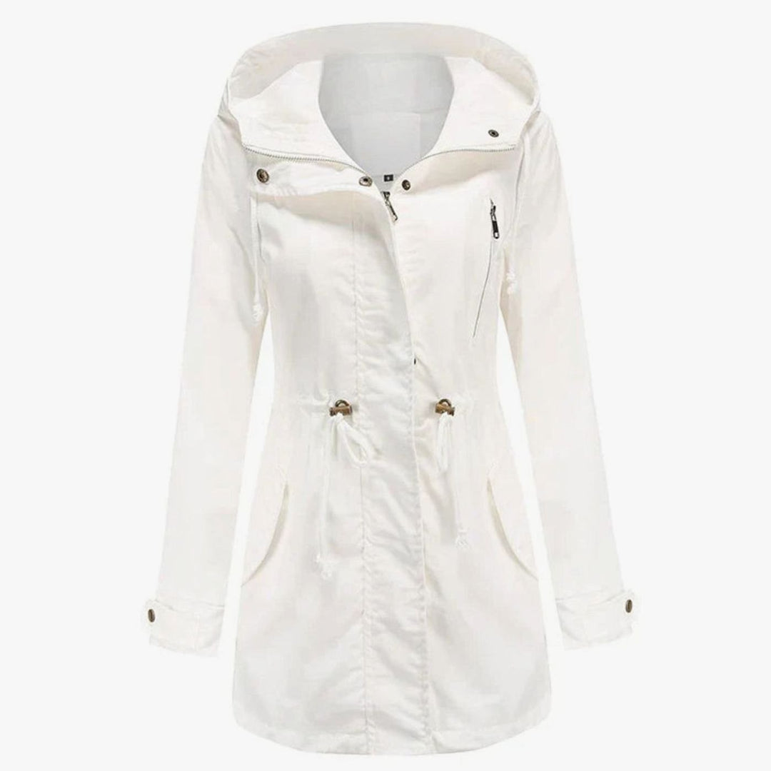 Women's Hooded Drawstring Utility Trench Coat - White