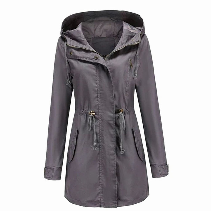 Women's Hooded Drawstring Utility Trench Coat - Grey