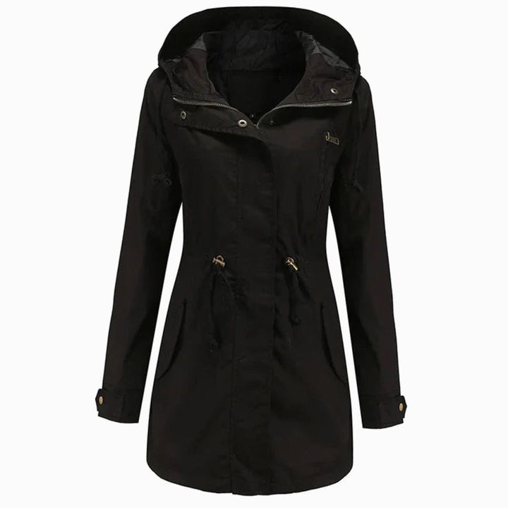 Women's Hooded Drawstring Utility Trench Coat - Black