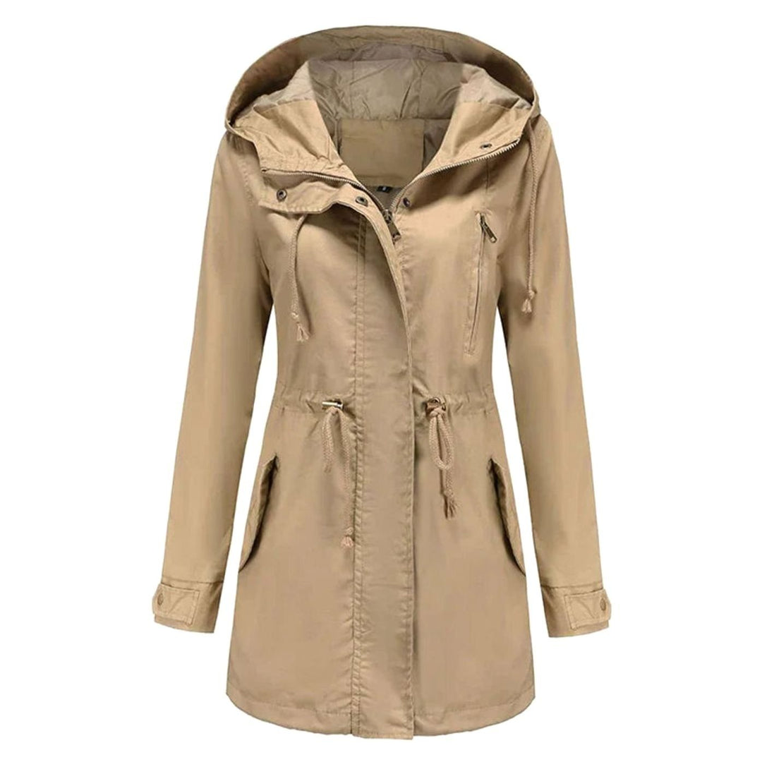 Women's Hooded Drawstring Utility Trench Coat - Apricot